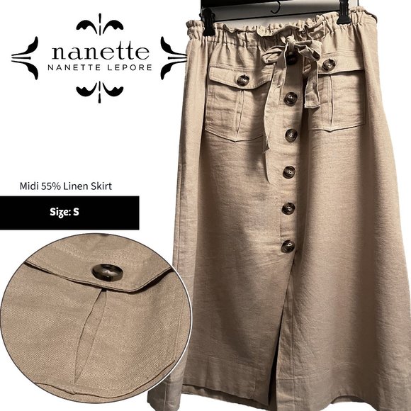 Nanette Lepore Dresses & Skirts - Nanette Lepore Skirt Button down Linen Blend Elastic Waist